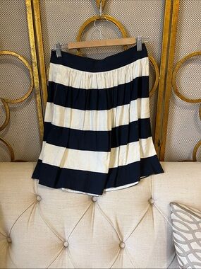 Banana Republic Black and Cream Striped Midi Skirt
